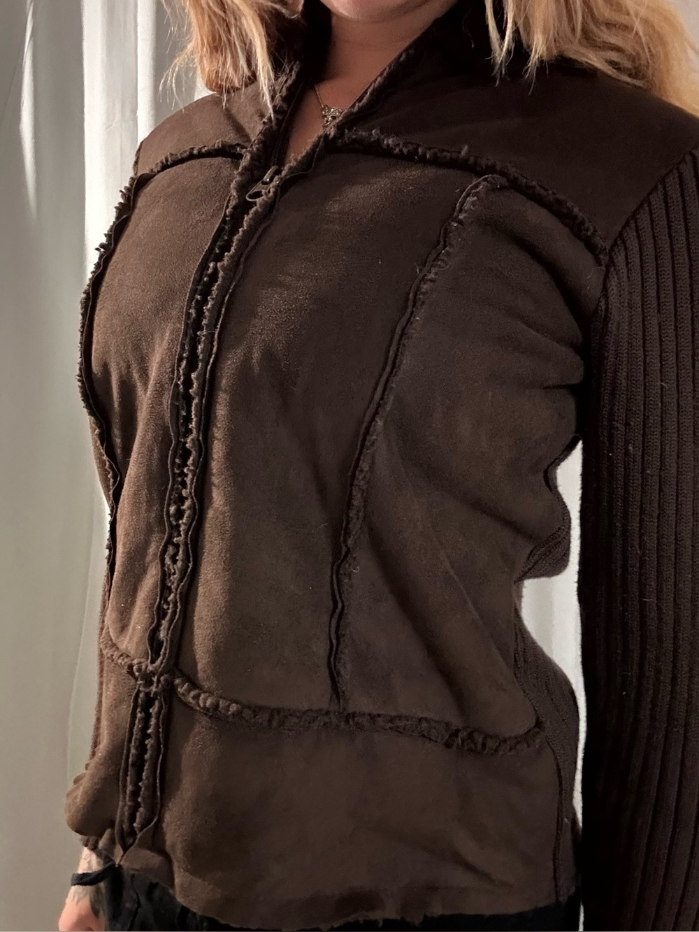 Brown Suede Zip Up Jacket